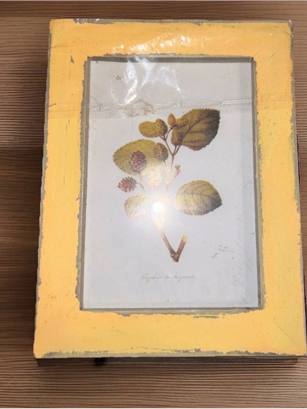 Yellow Rustic Wood Picture Frame - smaller than a 4x6 brand new #405